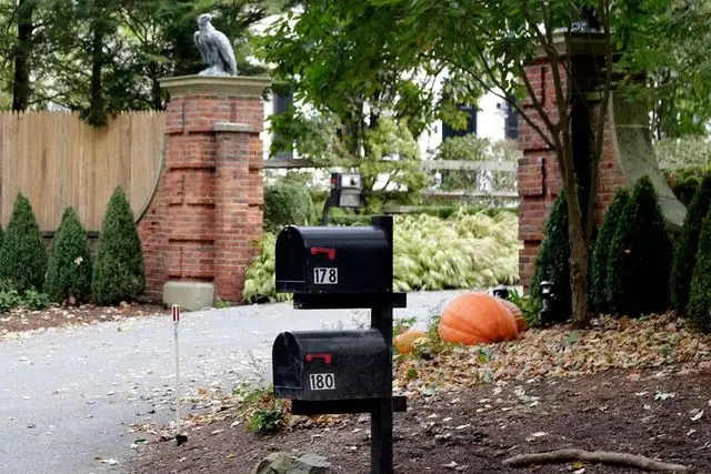Mailboxes stand outside the entrance to a house owned by philanthropist George Soros in Katonah, NY